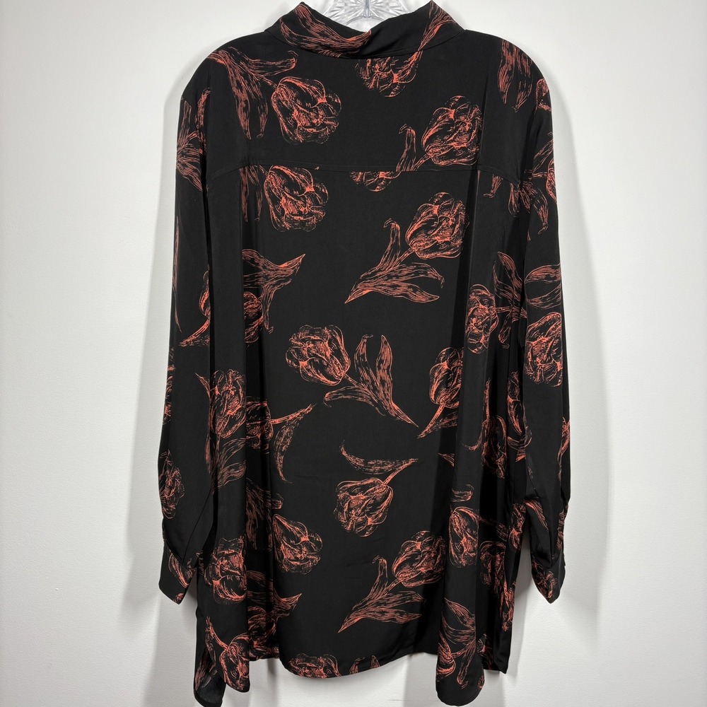 Susan Graver Women Dark Floral Button Up Tunic Top Size 26W Black Coral‎ Office - Picture 3 of 8